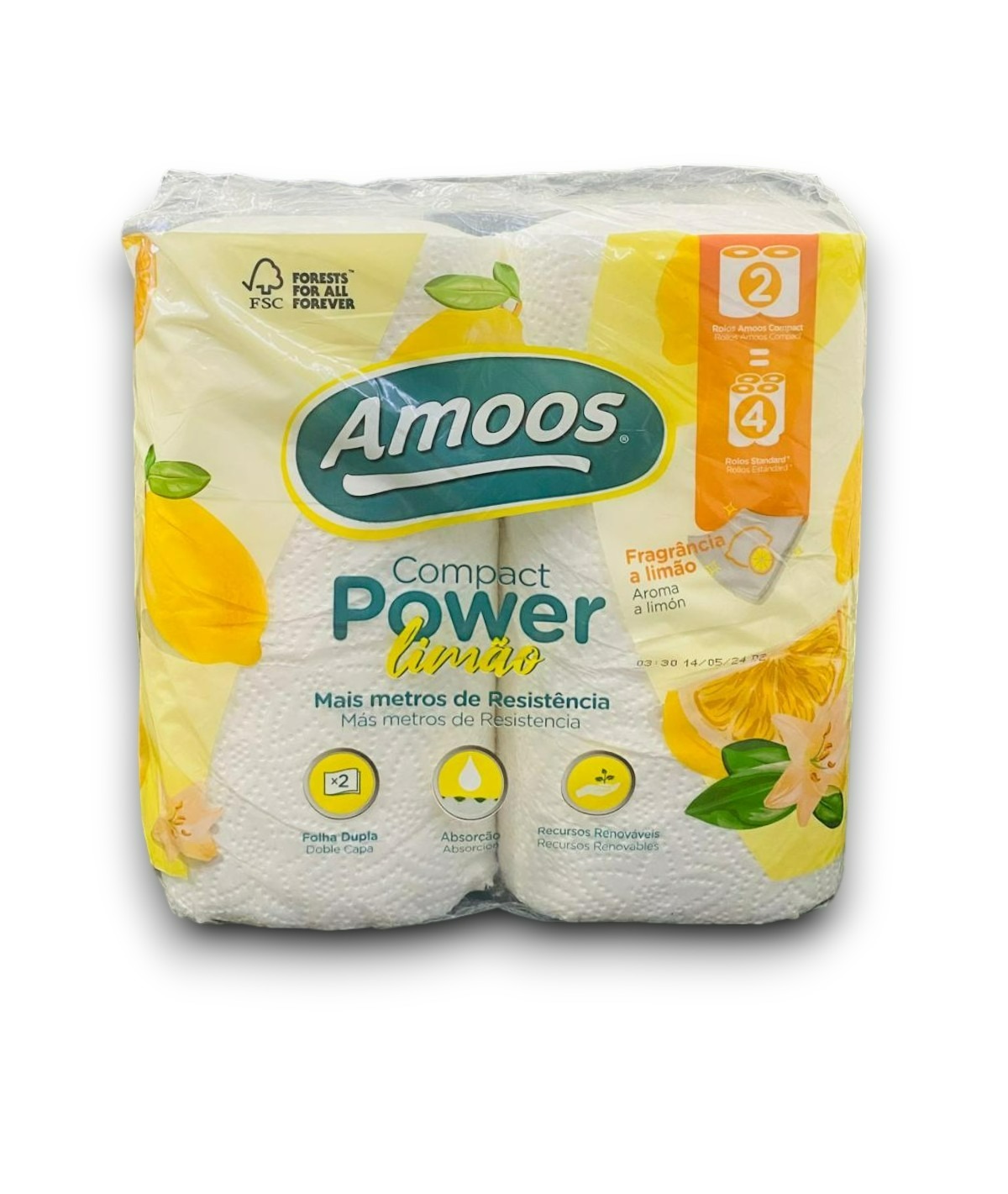 Papel Cocina 2 Rollos Amoos Compact Power Limón 